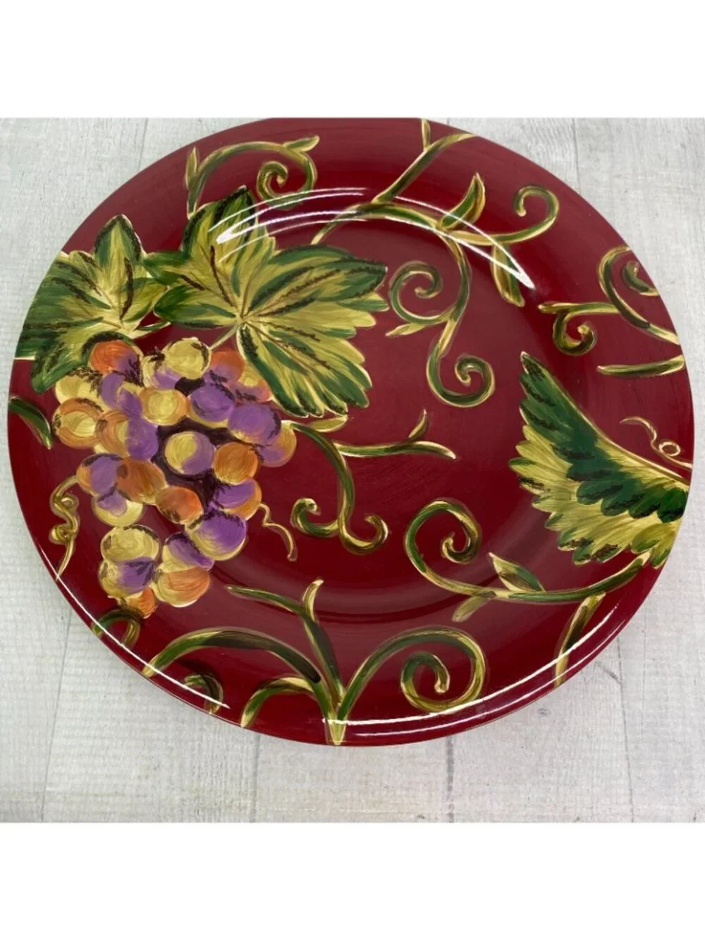 Tabletops AVELLINO CABERNET Hand Painted Red Earthenware Dinner Plates Set 2 NEW